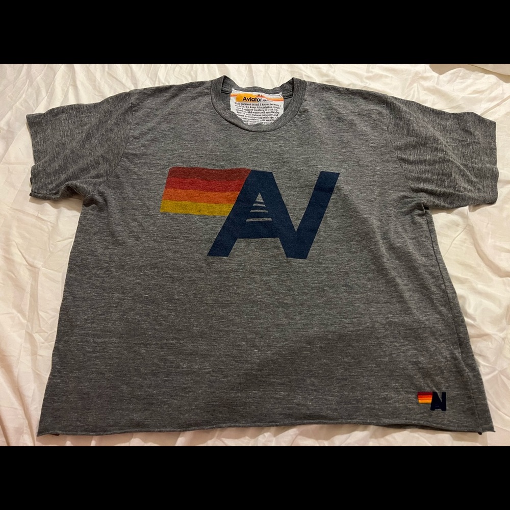 Aviator Nation t shirt WOMEN'S LOGO BOYFRIEND TEE - HEATHER Grey size XL